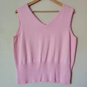 Vintage Women's Pastel Baby Pink Knit Sweater Vest V-neck Size XL